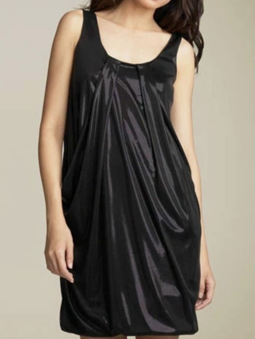 Diane Von Furstenberg Black Shiny Liquid Jersey Tank Dress
